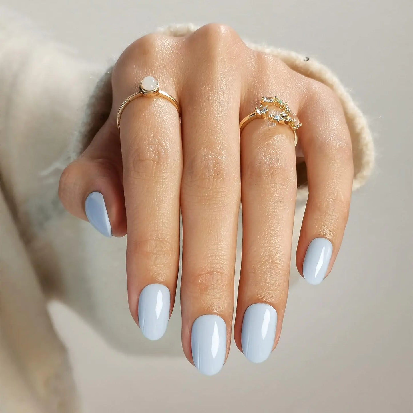 Shangmeng Soft Gel Press On Nails – Oval Baby Blue Elegance