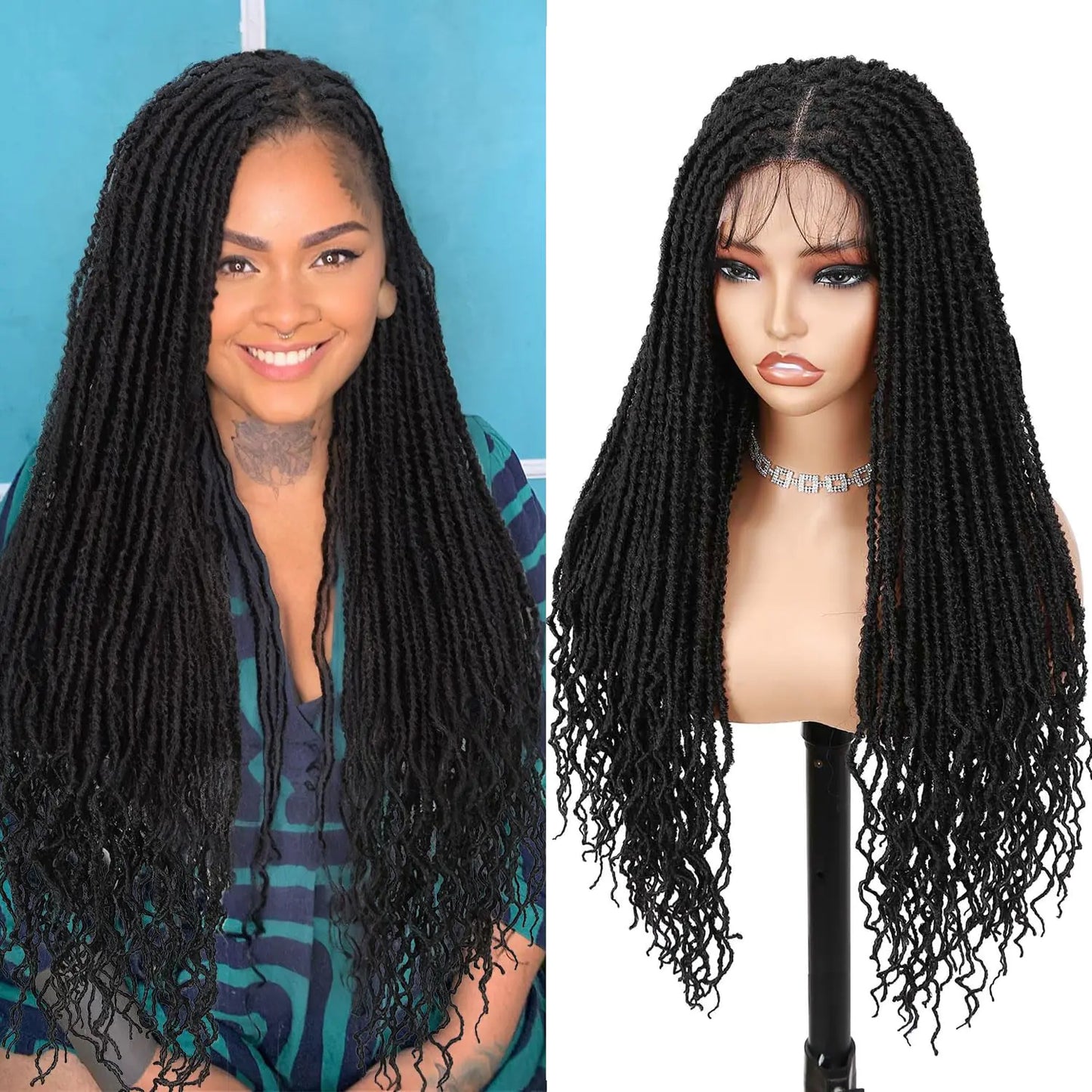 Fancy Hair Full Lace Faux Locs Wig – Elegant 28-Inch Style