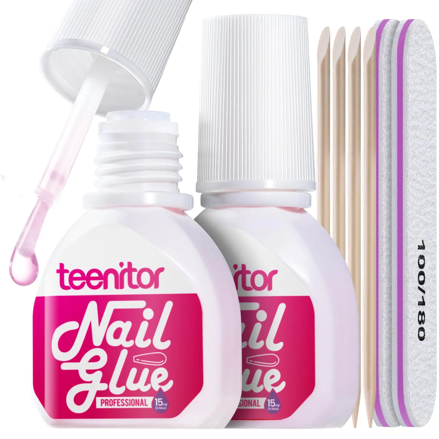 Teenitor 30ml Nail Glue for Acrylic Nails Strong Brush On Nail Glue for Press On Nails Long Lasting Adhesive Super Nail Glue for Broken Nails and Nail Tips