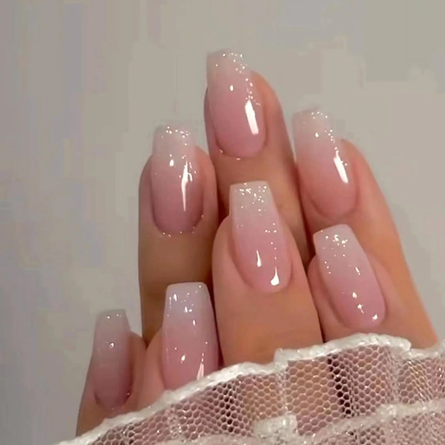 Coffin Glam Glossy Pink Nails – Elegant 24PCS Press On Set