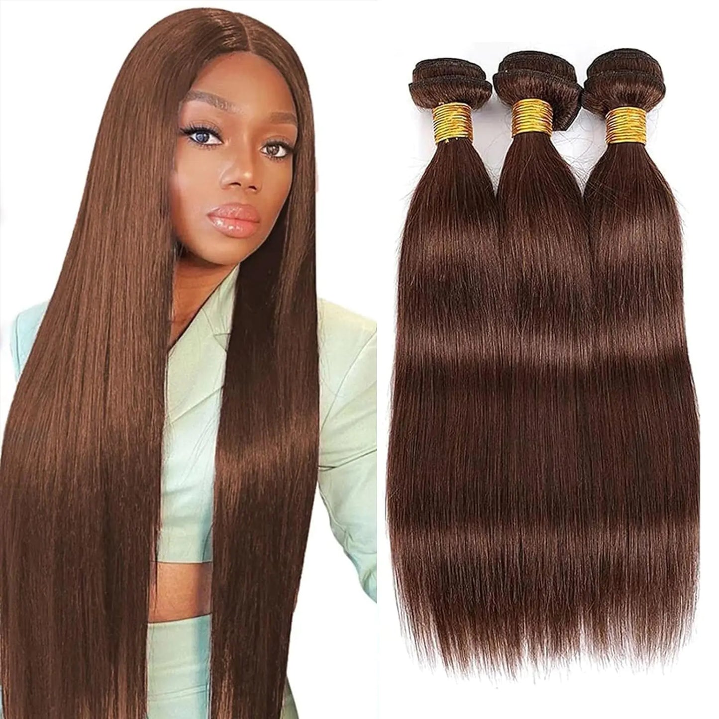 Luxury Hair Chocolate Brown Straight Bundles – Tangle Free and Soft Unprocessed Brazilian Virgin Hair