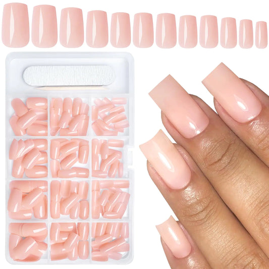AddFavor Glossy Nude Pink Press On Nails – 240 Pieces Set
