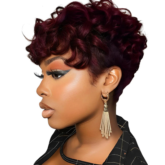 Bobcoo Short Pixie Cut Wig – Vibrant Burgundy Curly Style