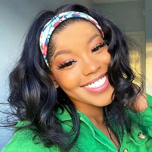 Headband Wig Human Hair Body Wave Headband Wigs for Black Women Non Lace Front Brazilian Virgin Hair Wear and Go Guleless Wigs Natural Color 12 Inch