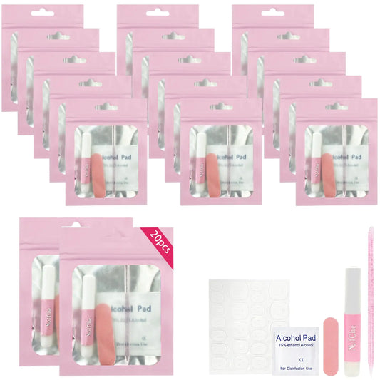 20 Pieces Press On Nail Prep Tool Kit with Nail Glue Adhesive Tabs Mini Nail File Nail Sticks Prep Pads Disposable Manicure Kit for Travel Home Salon