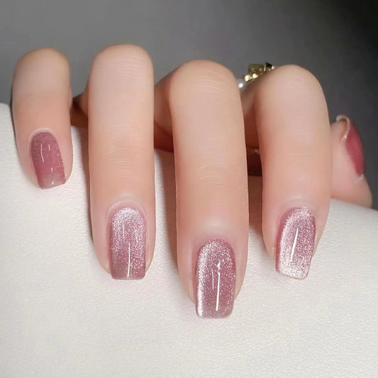 GlamNails Glitter Cat Eye Press On Nails – Elegant Medium Tips