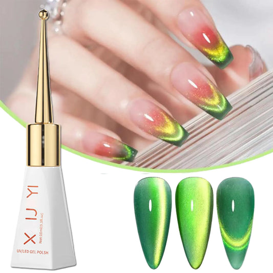 Asmayasa Green Firework Cat Eye Gel Nail Polish Neon Glitter Polish for Women 10ML