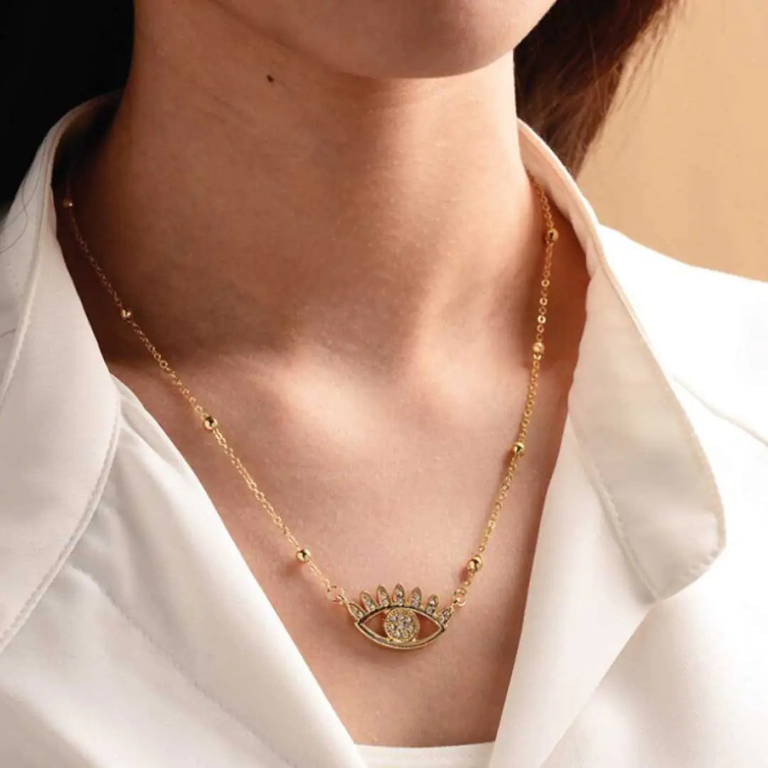 Lushella Beauty Evil Eye Necklace – Protective Rhinestone Design