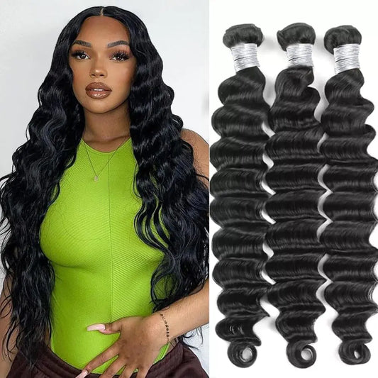 Natural Luxe Hair 3 Bundles – 100 Percent Unprocessed Brazilian Raw Loose Deep Wave