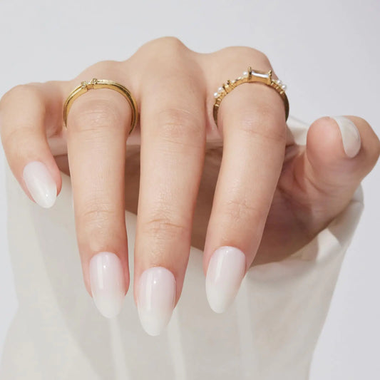 GlamNail White Almond Press On Nails – Reusable Soft Gel Design