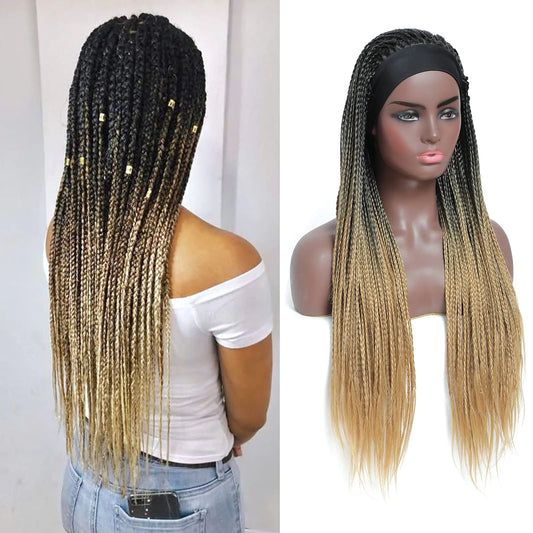 Rosebony Box Braided Headband Wigs for Black Women 26 Inch Long Micro Braids Synthetic Wigs with Small Braids