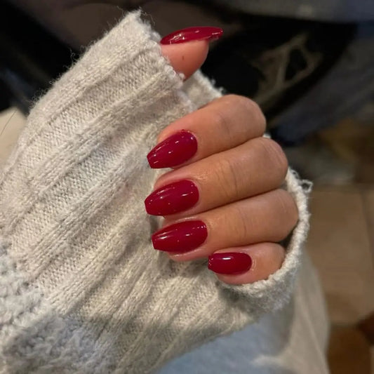 Wine Red Glam Nails – Durable Medium Coffin Design 24 PCS