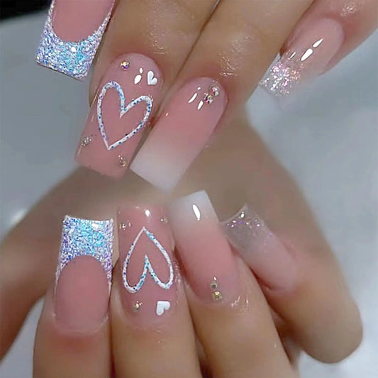 NailGlam Square Press On Nails – Pink Gradient French Tips