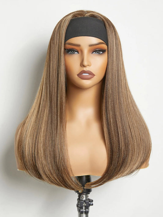 Gorgius Straight Headband Wig Highlights Glueless Synthetic Wig Strawberry Blonde Honey Brown Mix 16 Inch Long