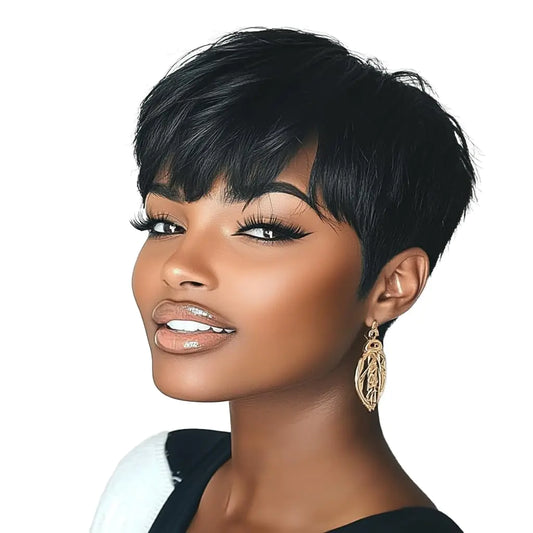 Docute Short Pixie Cut Wig – Natural Black Synthetic Style