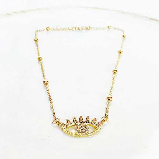 Lushella Beauty Evil Eye Necklace – Protective Rhinestone Design