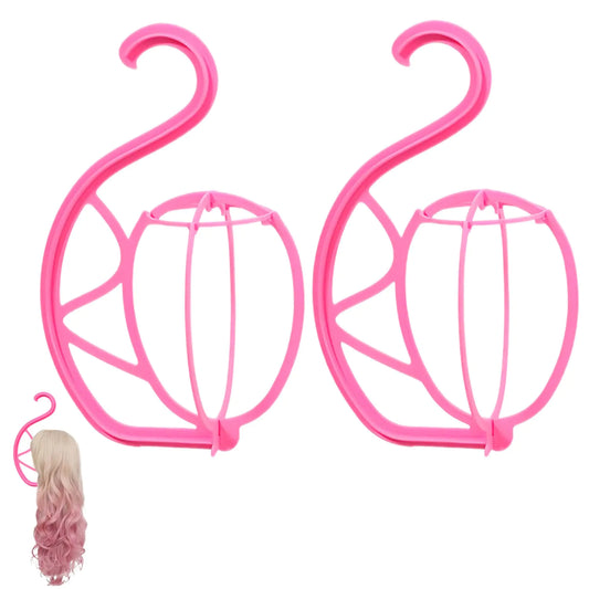 AIAIZHQH 2 Pack Portable Hanging Wig Stand Holder for Multiple Wigs Hats Collapsible Wig Display Dryer Tool Pink