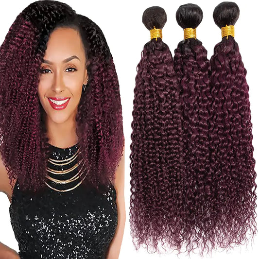 YourBrand 1B99J Human Hair Bundles – Exquisite Burgundy Kinky Curly Ombre Effect