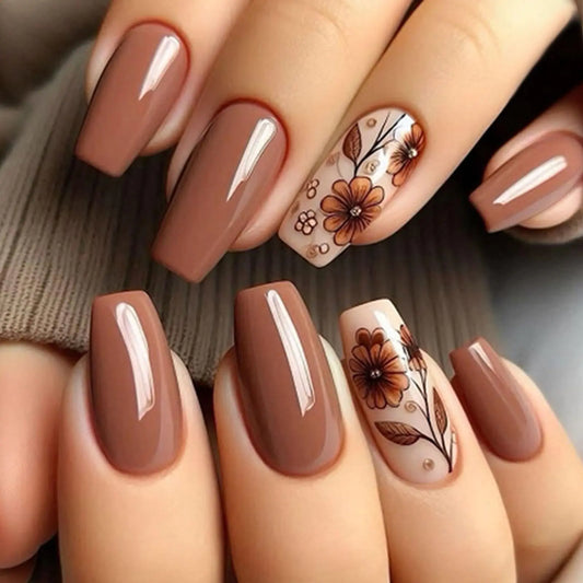 NailArtistry Coffin Press On Nails – Elegant Floral Designs