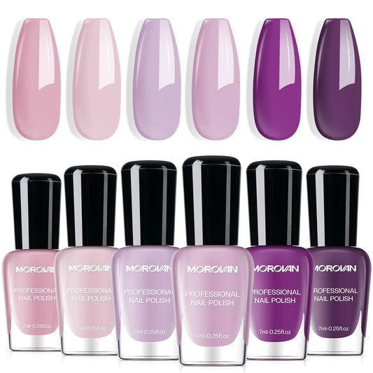 Morovan Nail Polish Set Lilac Light Purple Quick Dry Nail Polish Kit 0.25oz Lavender Regular Nail Polish Pack Glossy Gifts for Women
