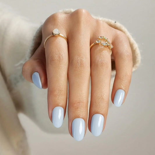 Shangmeng Soft Gel Press On Nails – Oval Baby Blue Elegance