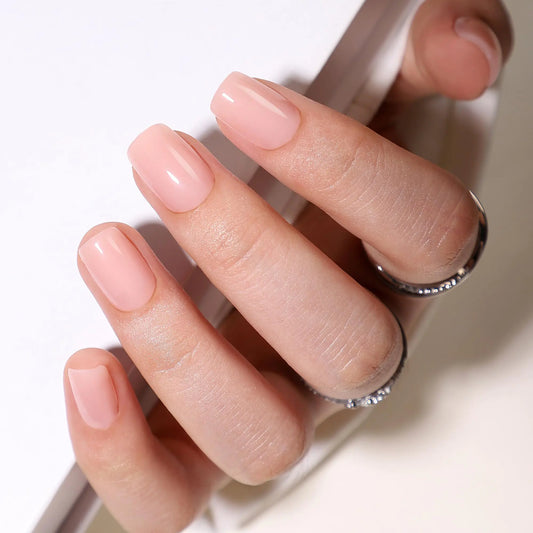 Hrnsnails Nude Press On Nails Short Square Glue On Nails Glossy Designs Reusable Soft Gel False Nails Artificial Stick On Nails for Women