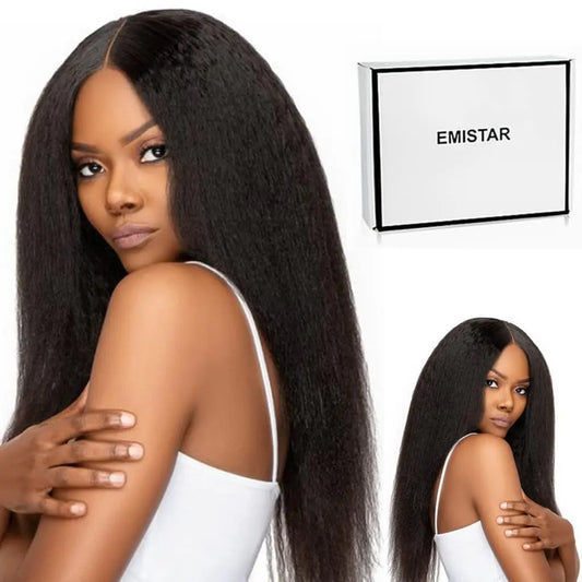 Emistar Kinky Straight U Part Wig Natural Hairline Soft Hair Like Real Human Hair V Part Half Wig for Black Women 20 Inch