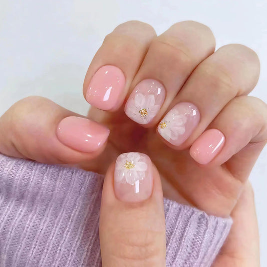 QQPPOLIU Pink Press On Nails – Durable Flower Design Set