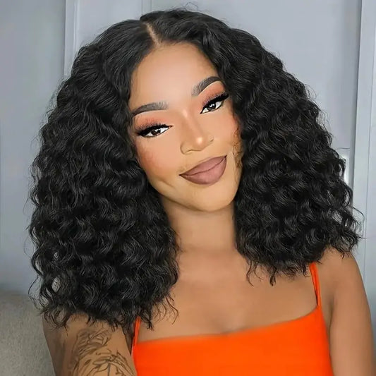 Curly Wigs For Black Women Short Black Deep Wave Bob Wig Afro Curly Glueless Heat Resistant Synthetic Wig 12 Inch