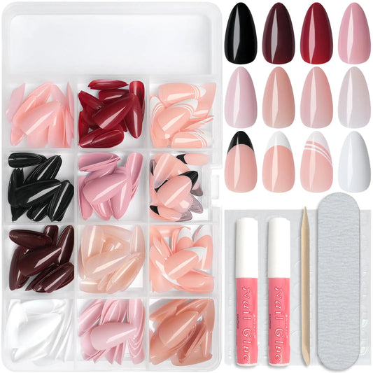 Lifextol 288 Piece Almond Press On Nails – Stylish French Tips