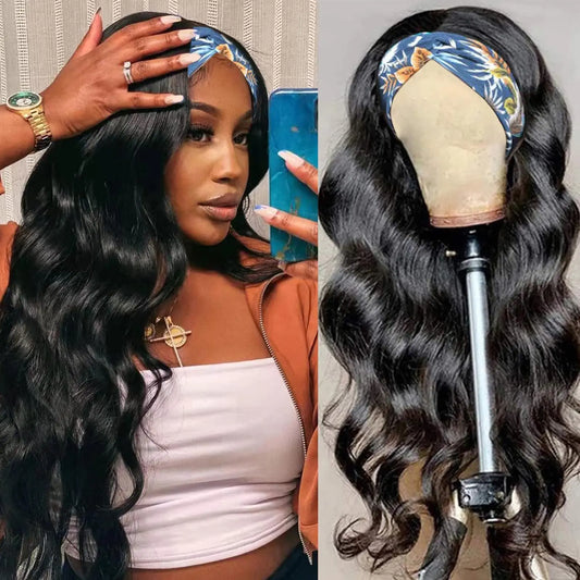 Headband Wig Human Hair Body Wave Glueless Wig for Black Women 180 Percent Density Wear and Go Machine Made 24 Inch