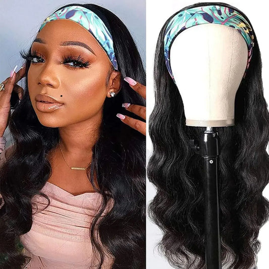 Headband Wig Human Hair Body Wave 18 Inch Non Lace Front Wig Machine Made Wigs Body Wave Headband Half Wigs for Black Women Natural Color