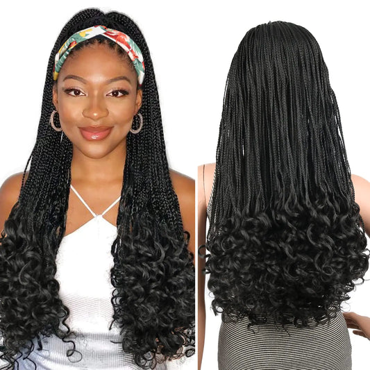 Aisaide Black Braided Wig – Stunning Curly Ends for Elegance