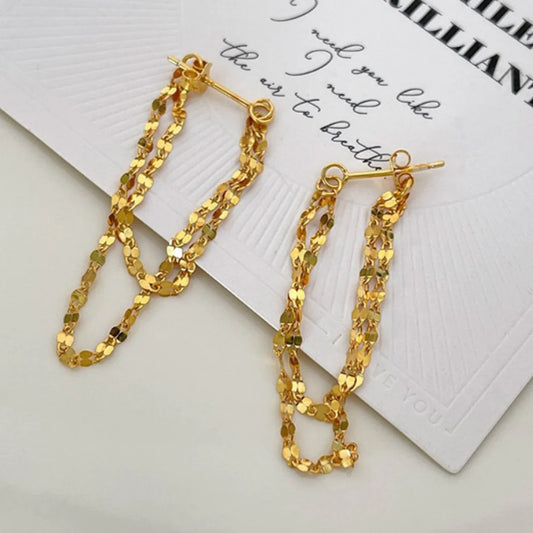 Lushella Beauty Aty Earrings – Double Layer Chain Tassel