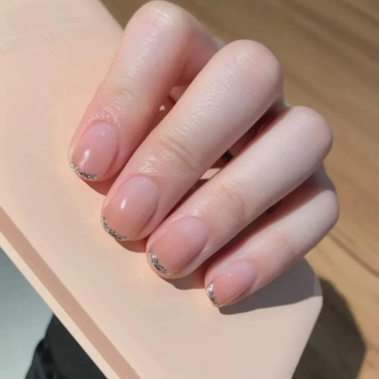NailStyle 24Pcs White Ombre Nails – Stunning French Glitter Tips