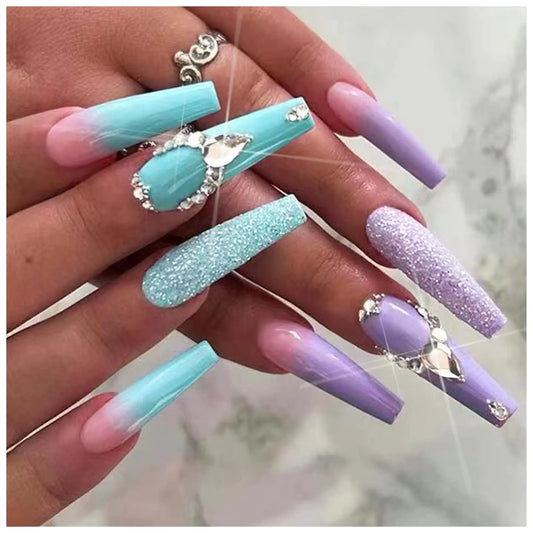 GlamNails Purple Ballerina Press On Nails – Rhinestone Design