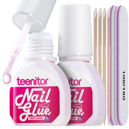 Teenitor 30ml Nail Glue for Acrylic Nails Strong Brush On Nail Glue for Press On Nails Long Lasting Adhesive Super Nail Glue for Broken Nails and Nail Tips