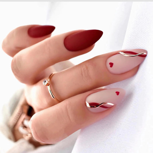Babalal Valentines Heart Press On Nails – Elegant Red Design