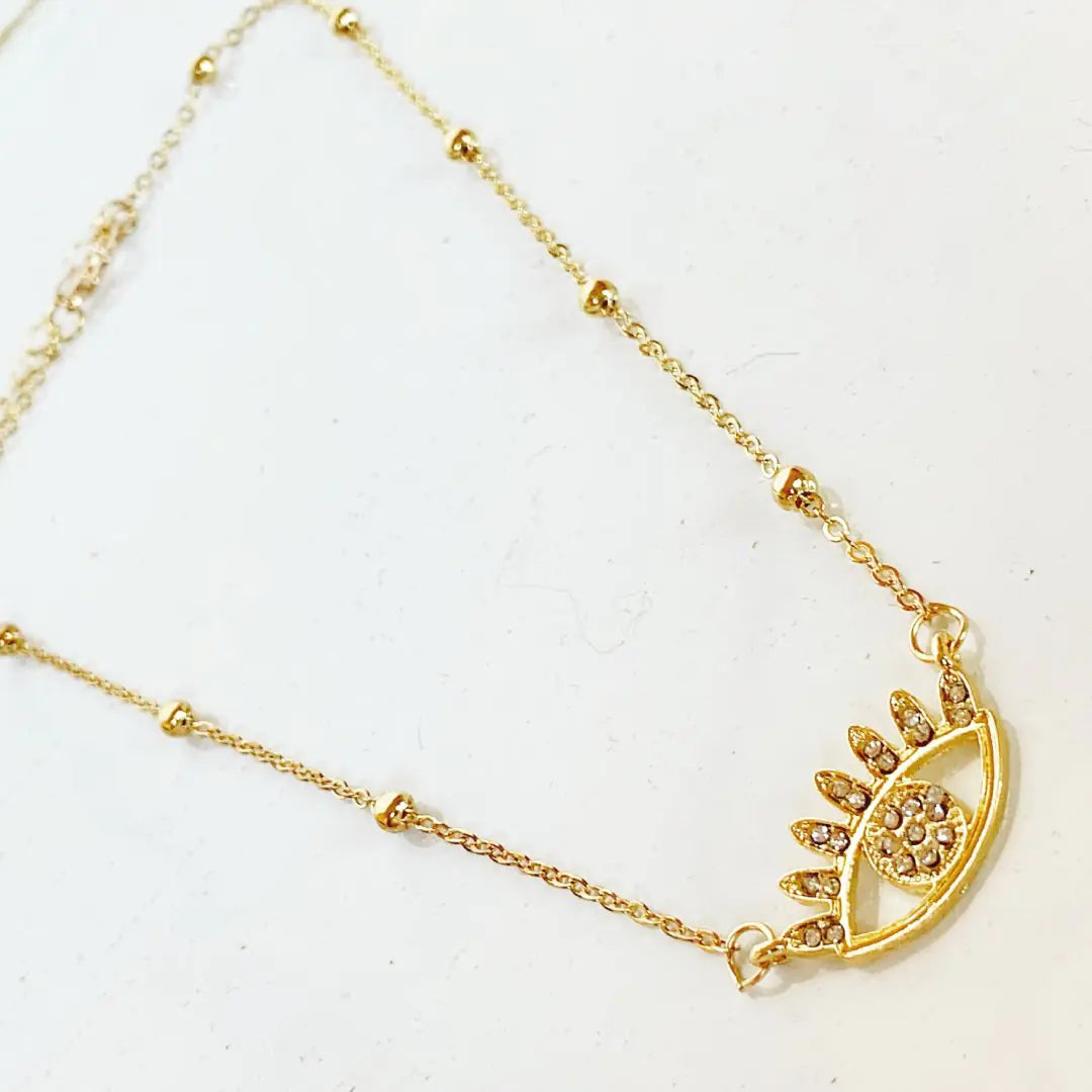 Lushella Beauty Evil Eye Necklace – Protective Rhinestone Design