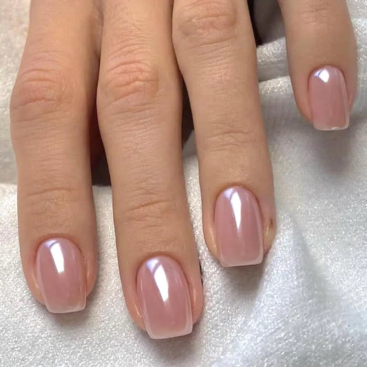 GlamNail Short Press On Nails – Glossy Chrome Finish 24 Pcs