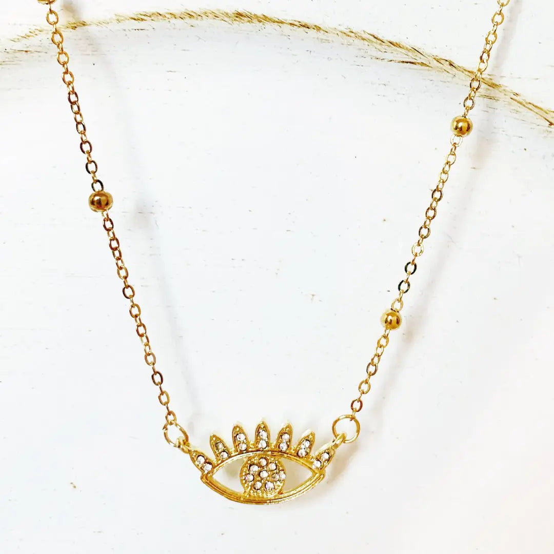 Lushella Beauty Evil Eye Necklace – Protective Rhinestone Design
