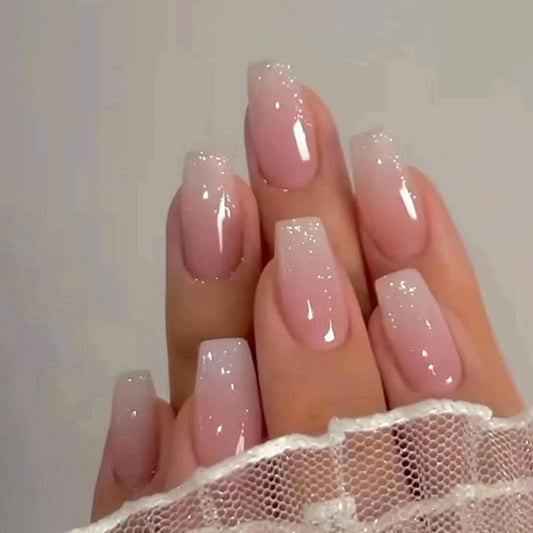 Coffin Glam Glossy Pink Nails – Elegant 24PCS Press On Set