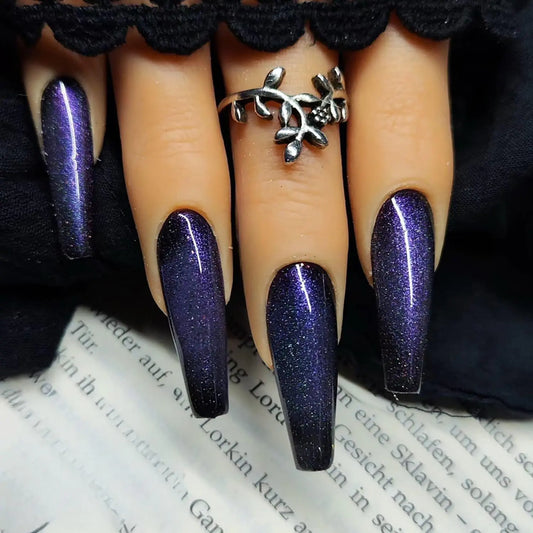 GlamNails 24 Pcs Long Coffin Press On Nails – Glittery Blue Purple