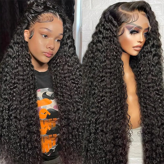 13x4 Water Wave Lace Front Wig Human Hair Pre Plucked Glueless Wig for Black Women 180 Density Curly Human Hair Wig Wet and Wavy Lace Frontal Wig with Baby Hair 24 Inch Natural