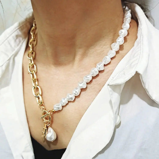 Lushella Beauty Mac Necklace – Elegant Half Chain and Pearls