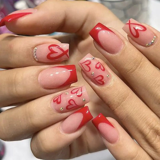 NailElegance French Tip Nails – Gorgeous Heart Design Set