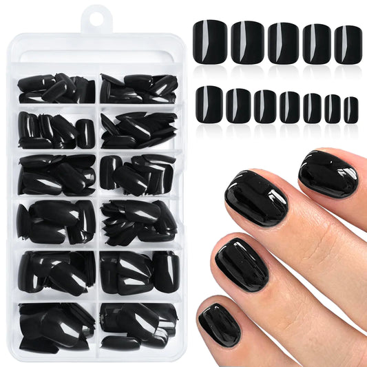 Lifextol 240 Piece Square Press On Nails – Elegant Black Glossy Finish
