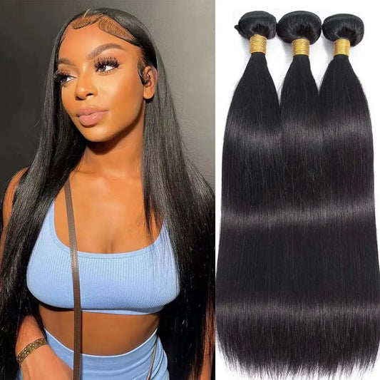 Brazilian Luxe Hair Brazilian Virgin Straight Hair Bundles – 100 Percent Unprocessed Human Hair